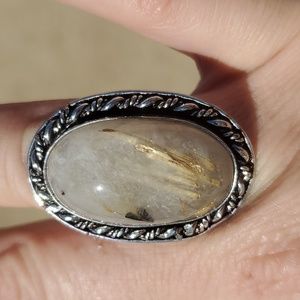 New Gold Rutilated Quartz 925 Silver Ring.